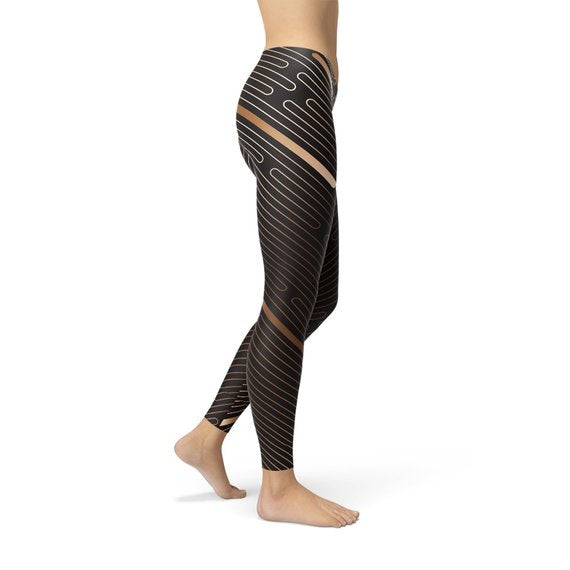 Womens Striped Lines Sports Brown Leggings - cas7m