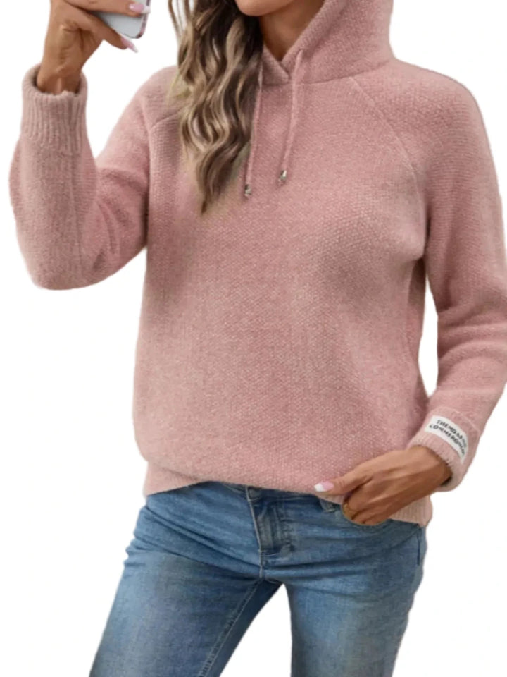 Long Sleeve Drawstring Hooded Sweater - cas7m