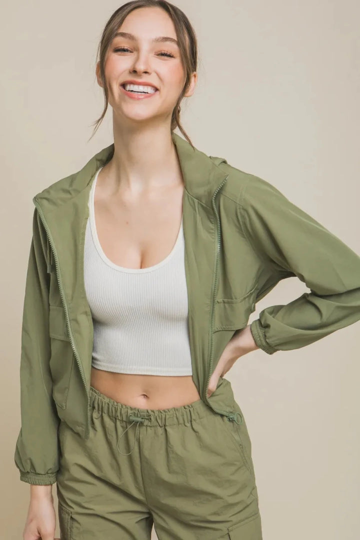 Love Tree Drawstring Hem Hooded Zip-Up Jacket - cas7m