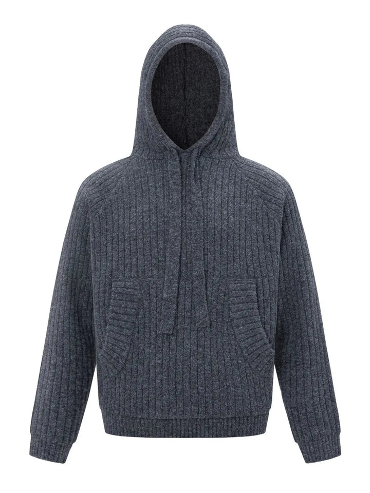 Men's Drawstring Ribbed Hooded Sweater - cas7m