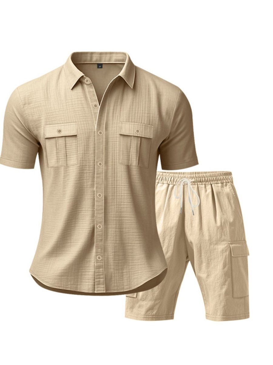 Men's Full Size Button Up Shirt and Shorts Set Plus Size - cas7m