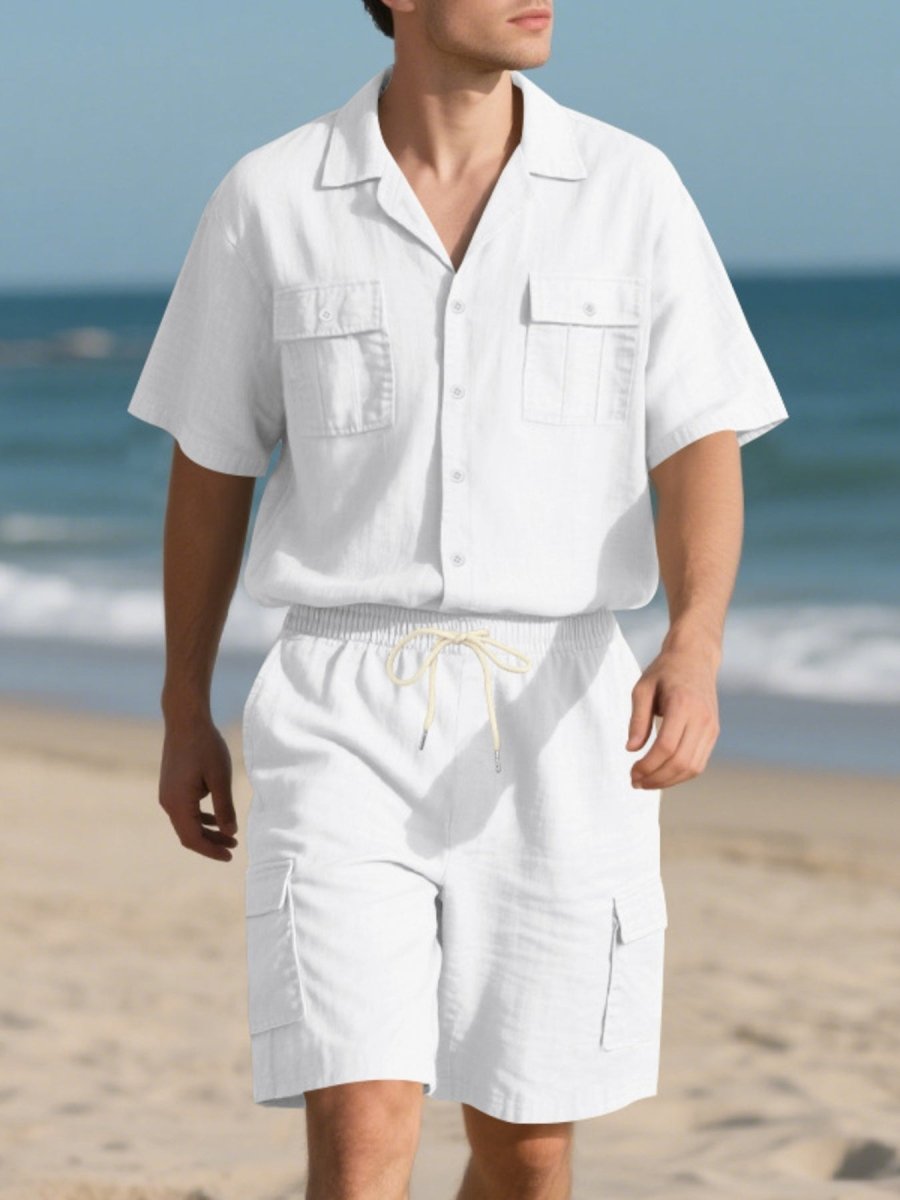 Men's Full Size Button Up Shirt and Shorts Set Plus Size - cas7m