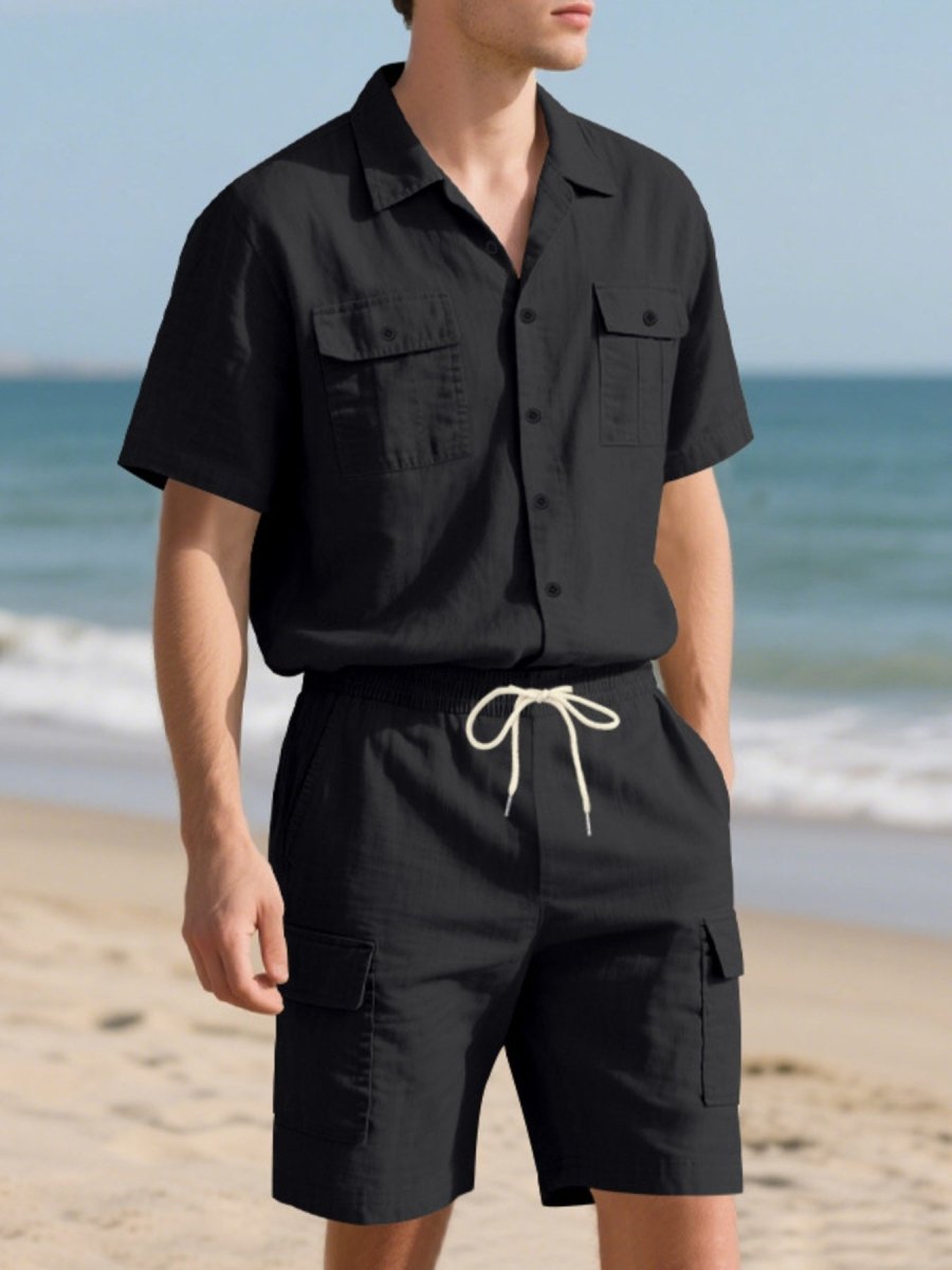 Men's Full Size Button Up Shirt and Shorts Set Plus Size - cas7m