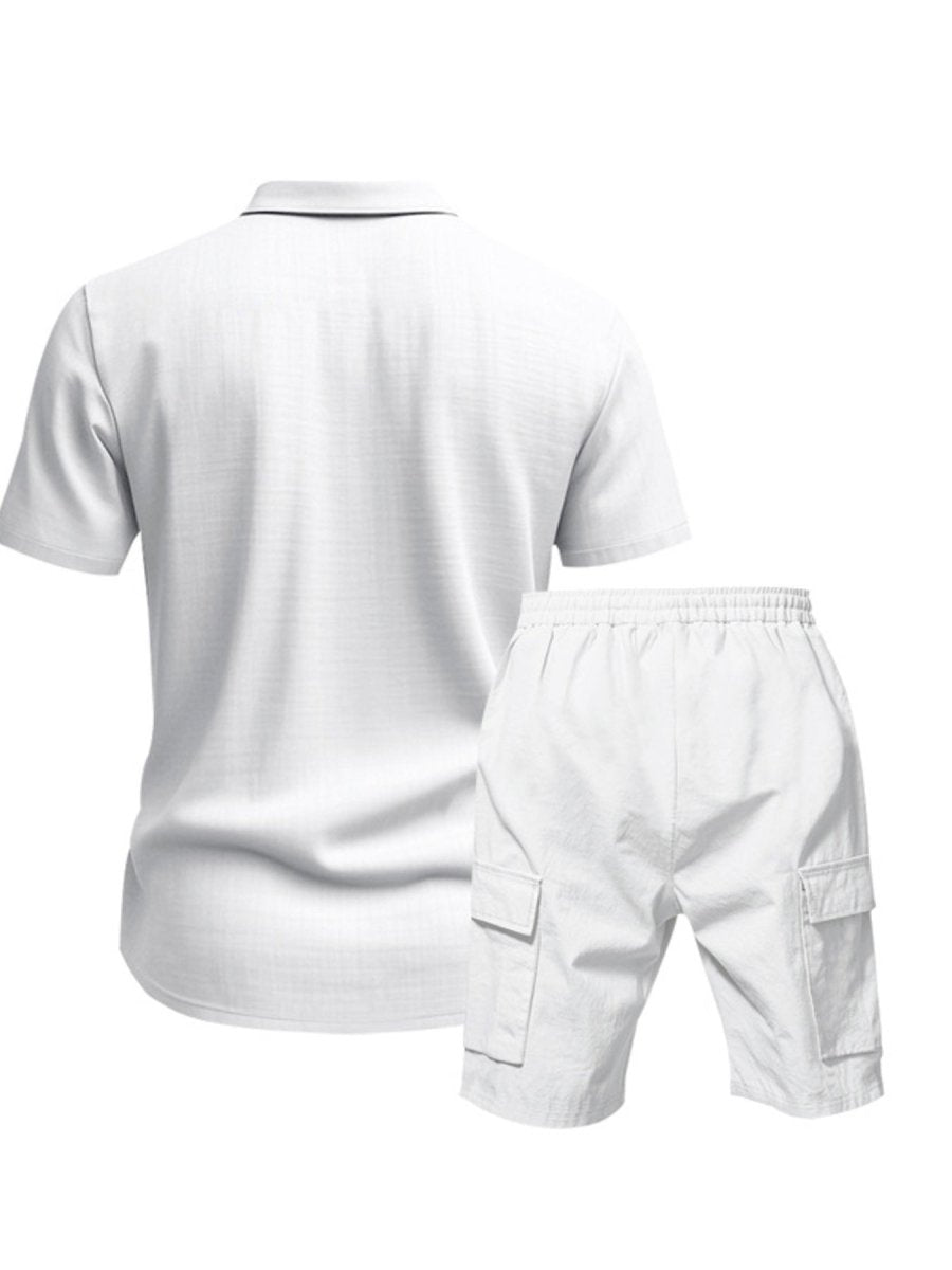 Men's Full Size Button Up Shirt and Shorts Set Plus Size - cas7m