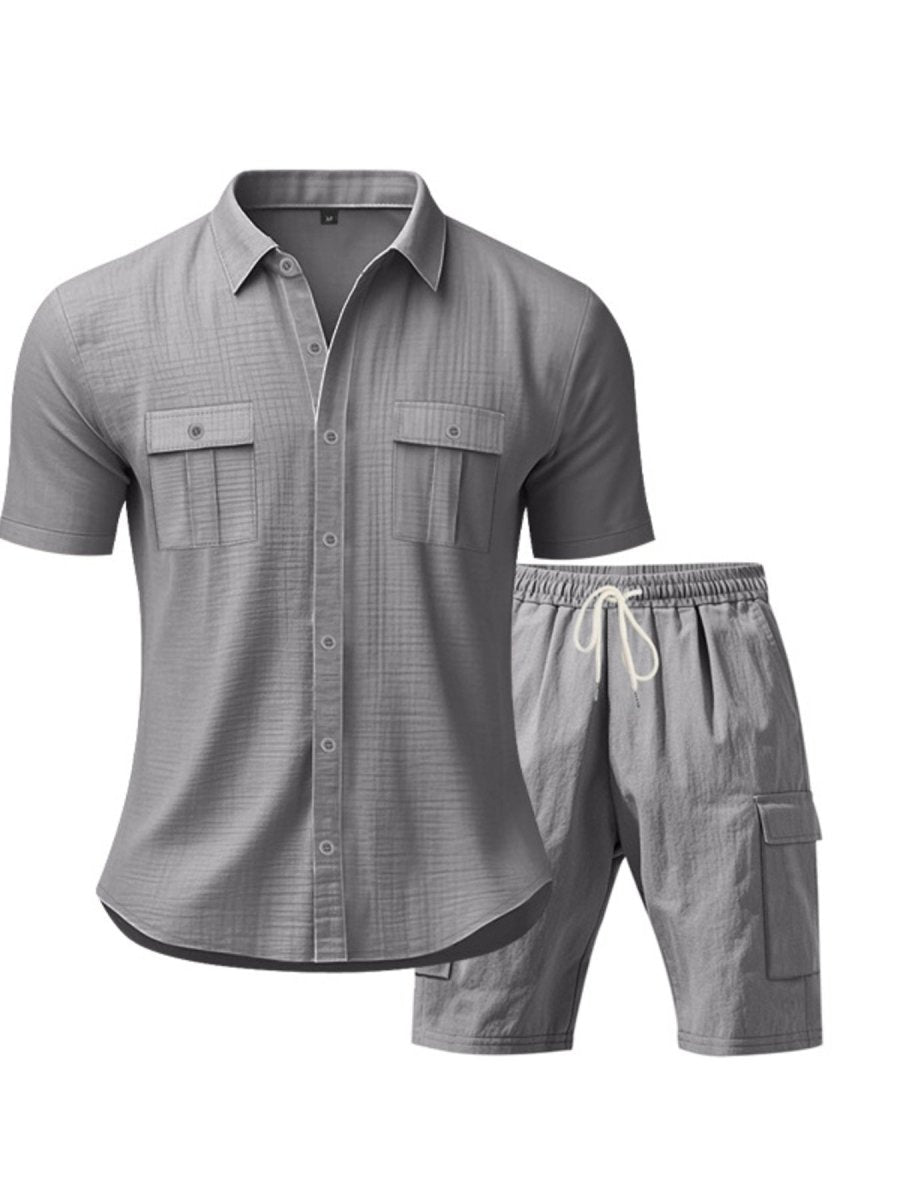 Men's Full Size Button Up Shirt and Shorts Set Plus Size - cas7m