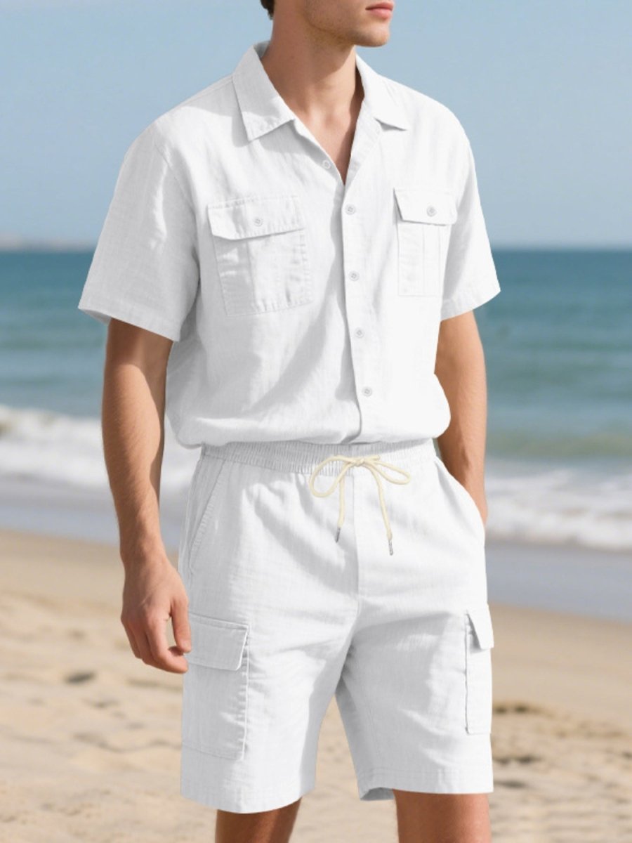 Men's Full Size Button Up Shirt and Shorts Set Plus Size - cas7m