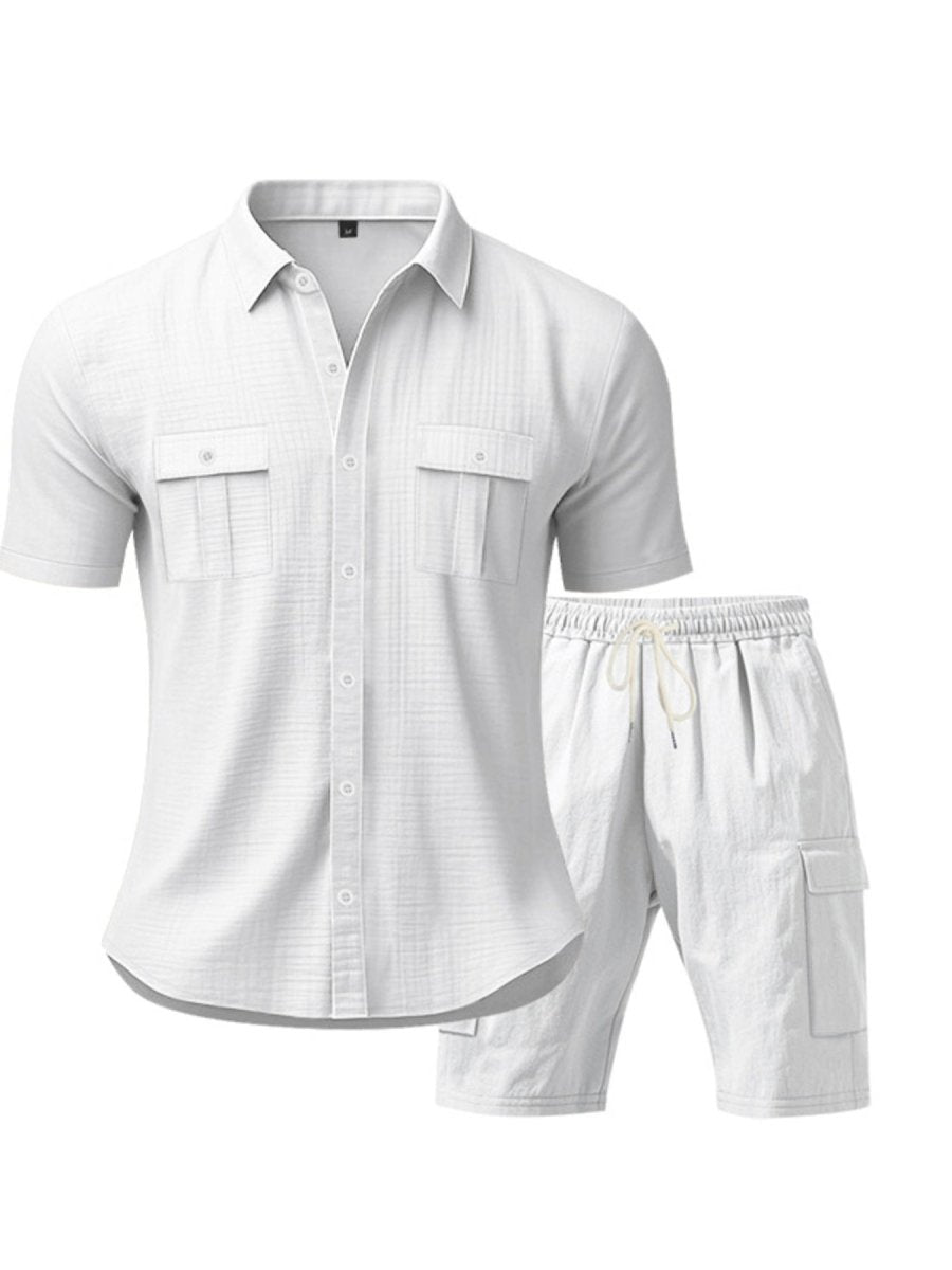 Men's Full Size Button Up Shirt and Shorts Set Plus Size - cas7m