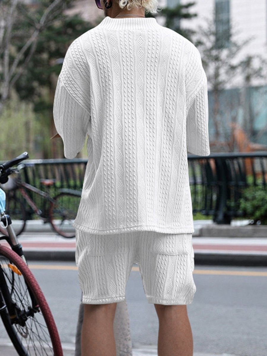 Men's Full Size Casual Knit V-Neck Short Sleeve Top and Shorts Set Plus Size - cas7m