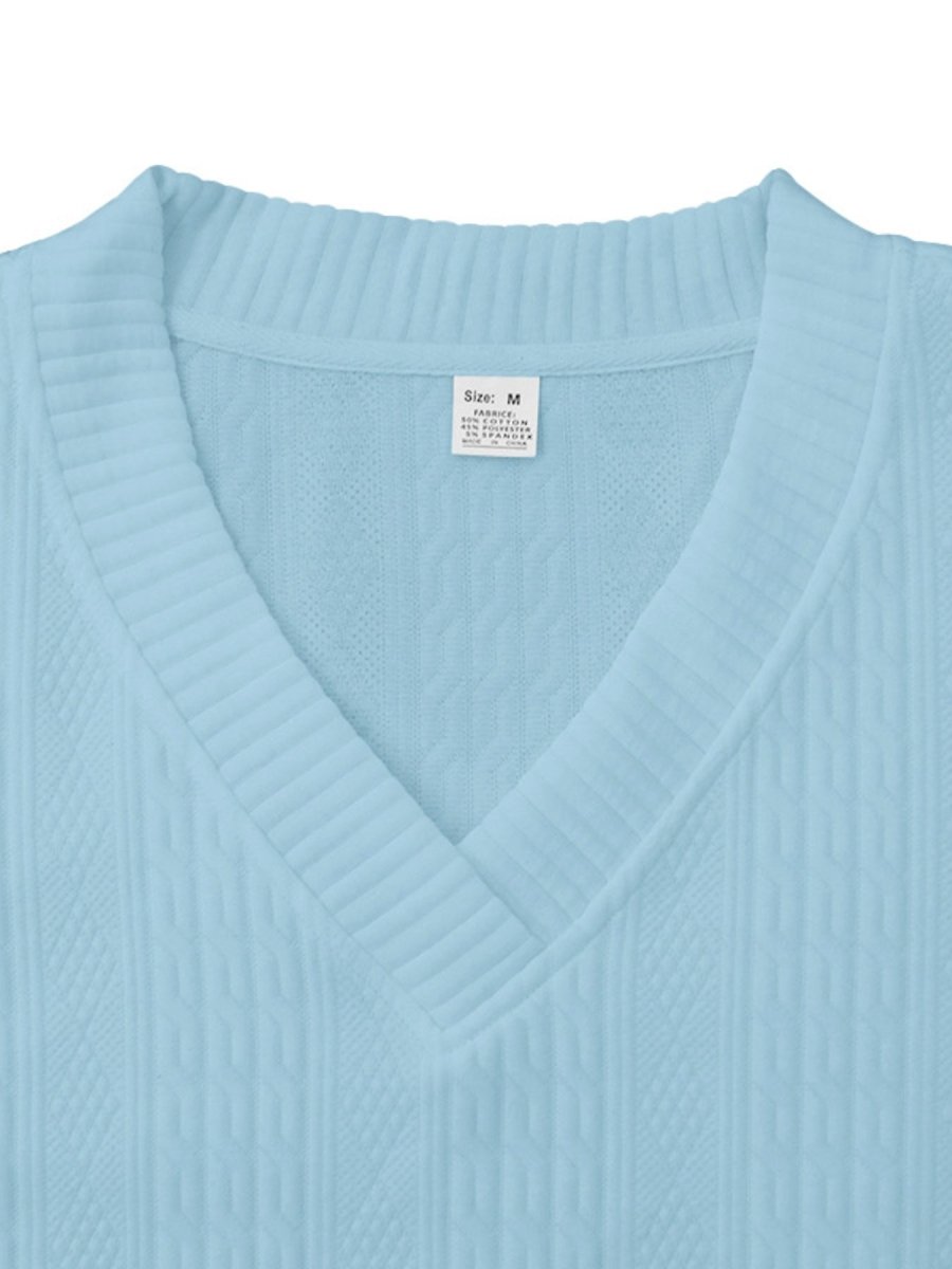 Men's Full Size Casual Knit V-Neck Short Sleeve Top and Shorts Set Plus Size - cas7m