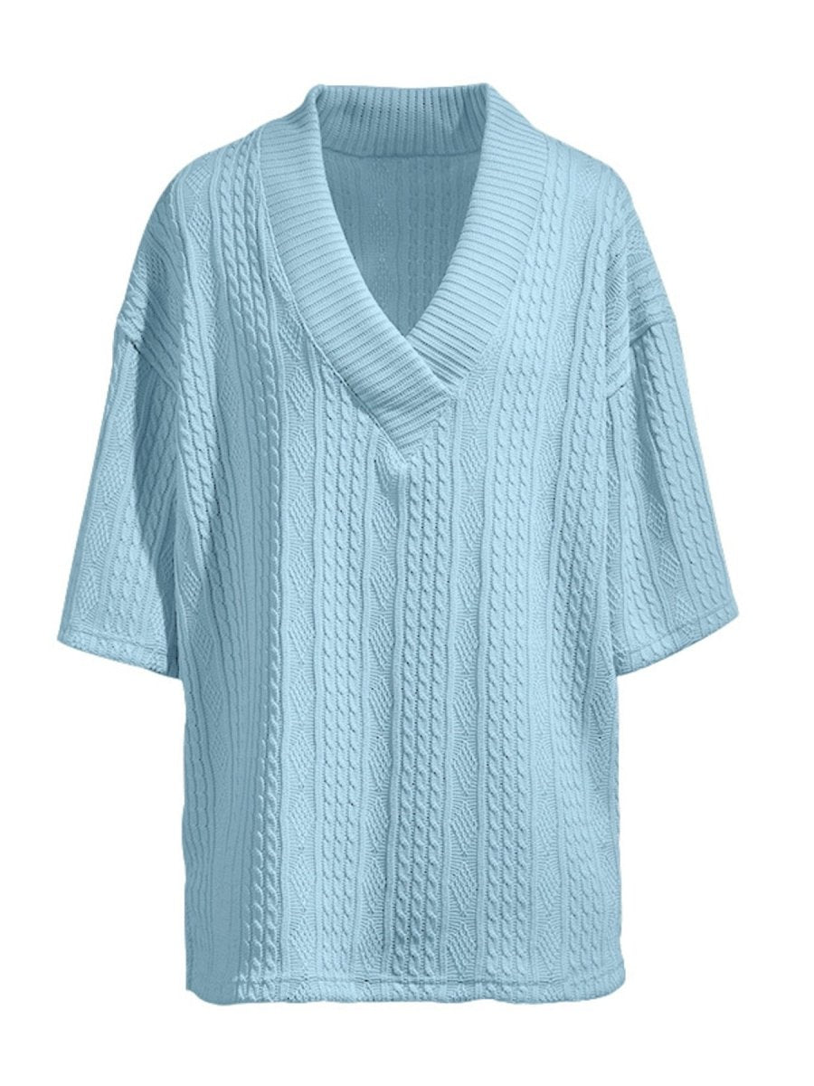 Men's Full Size Casual Knit V-Neck Short Sleeve Top and Shorts Set Plus Size - cas7m