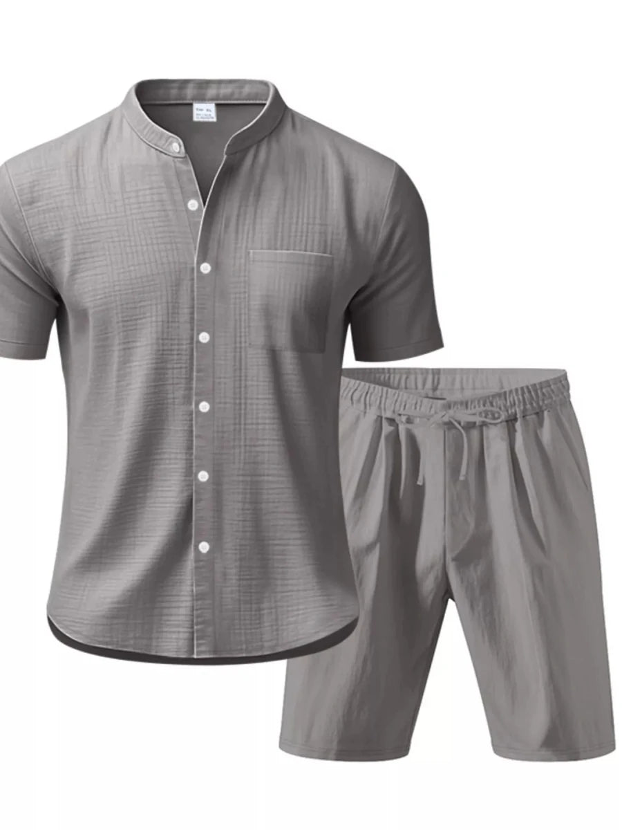 Men's Full Size Casual Short Sleeve Shirt and Shorts Set Plus Size - cas7m