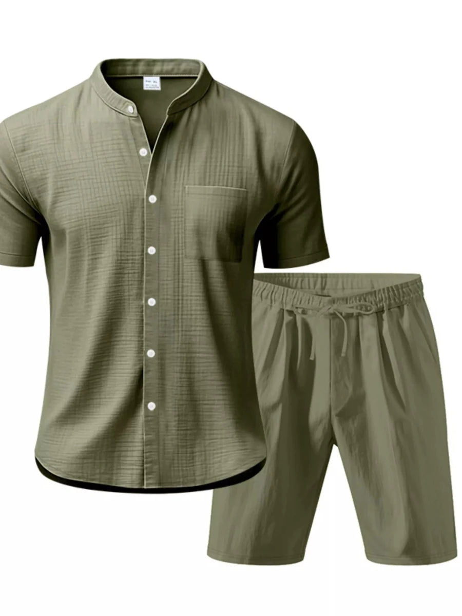 Men's Full Size Casual Short Sleeve Shirt and Shorts Set Plus Size - cas7m