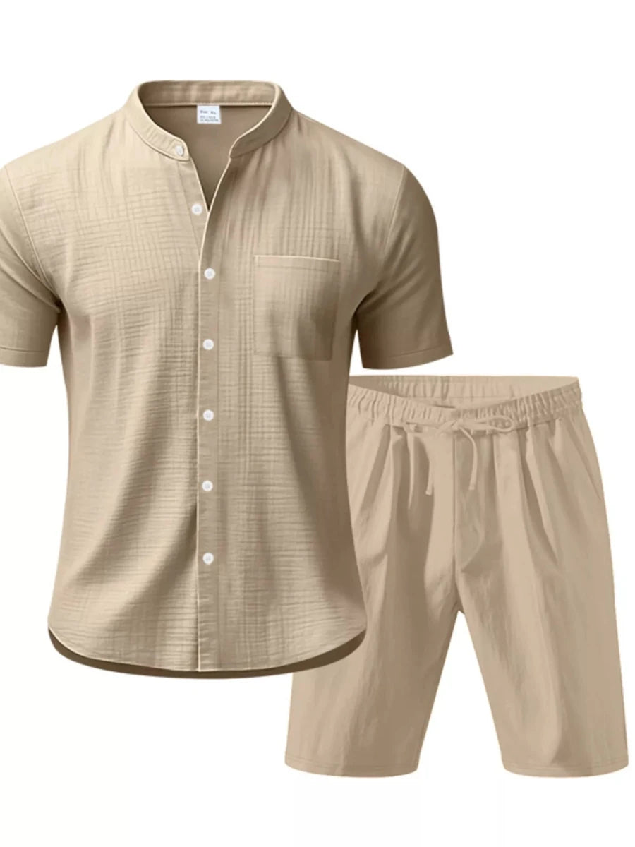 Men's Full Size Casual Short Sleeve Shirt and Shorts Set Plus Size - cas7m