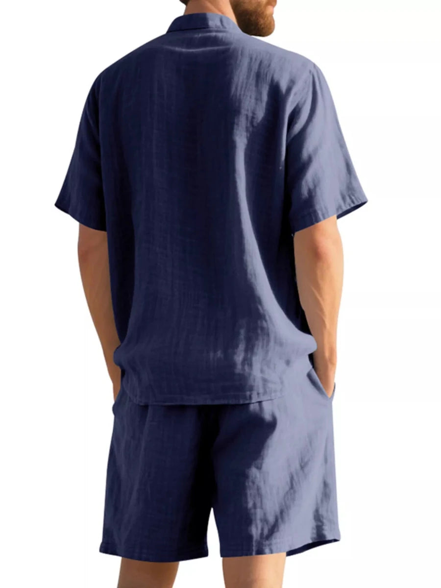 Men's Full Size Casual Short Sleeve Shirt and Shorts Set Plus Size - cas7m