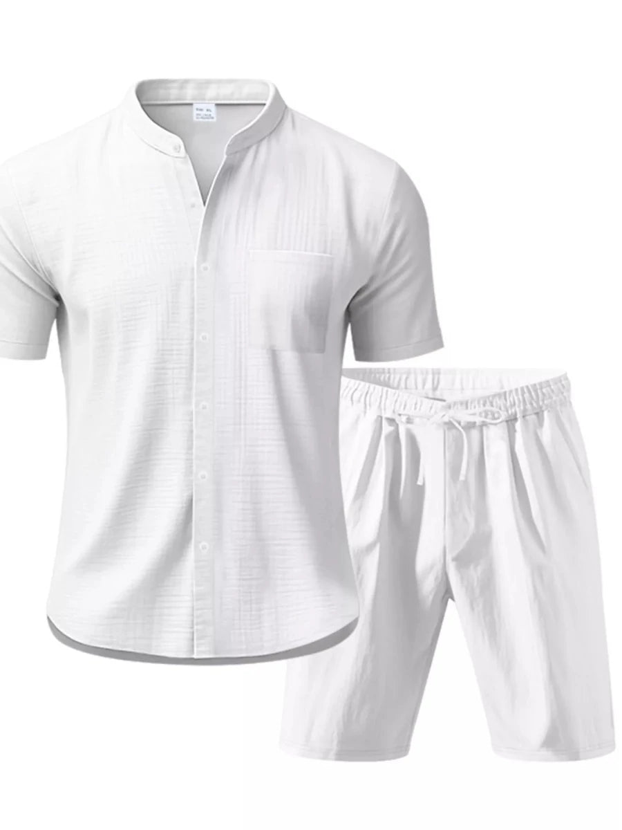 Men's Full Size Casual Short Sleeve Shirt and Shorts Set Plus Size - cas7m