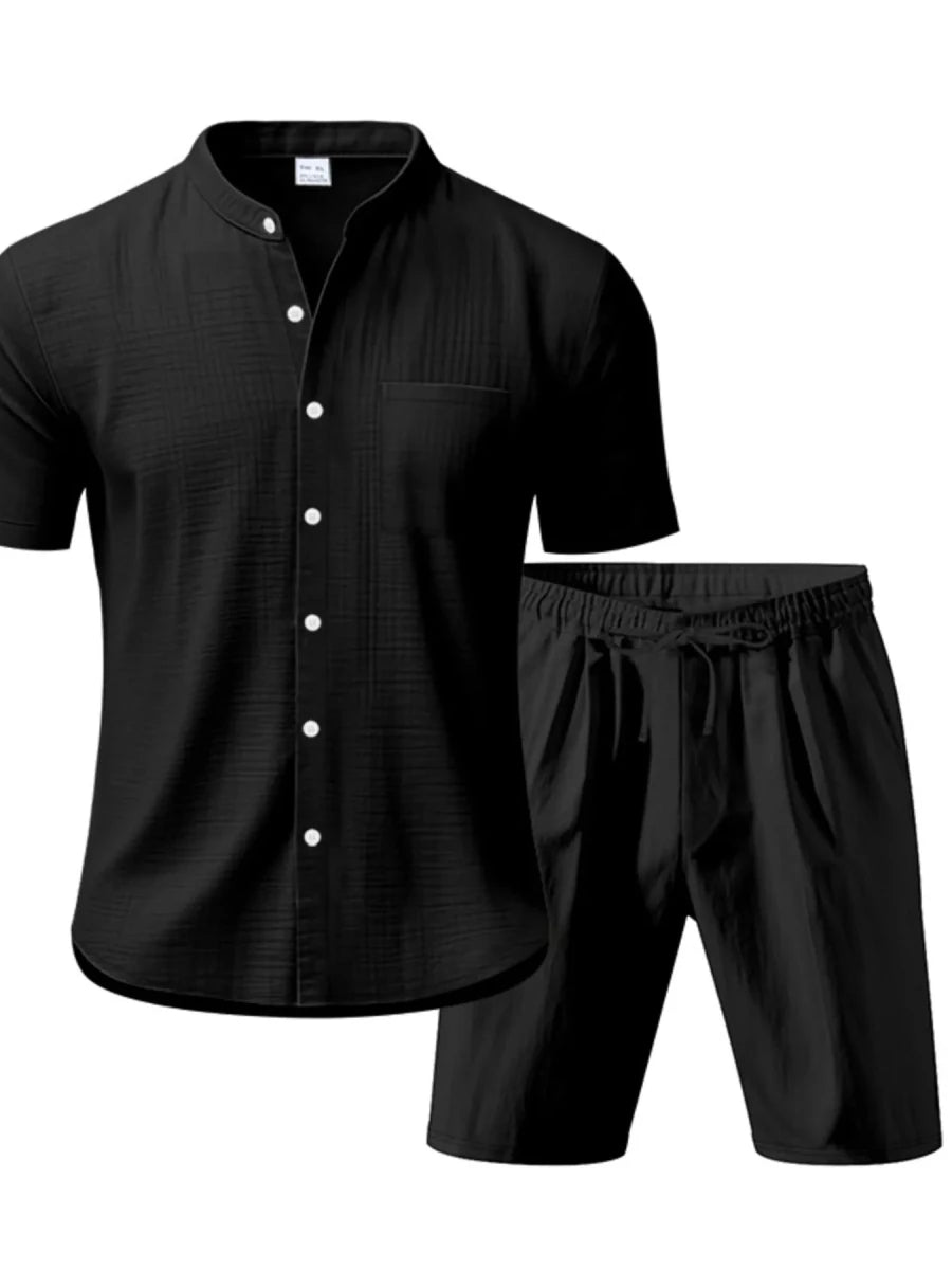 Men's Full Size Casual Short Sleeve Shirt and Shorts Set Plus Size - cas7m