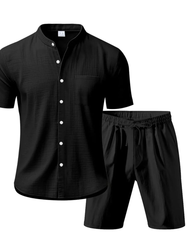 Men's Full Size Casual Short Sleeve Shirt and Shorts Set Plus Size - cas7m