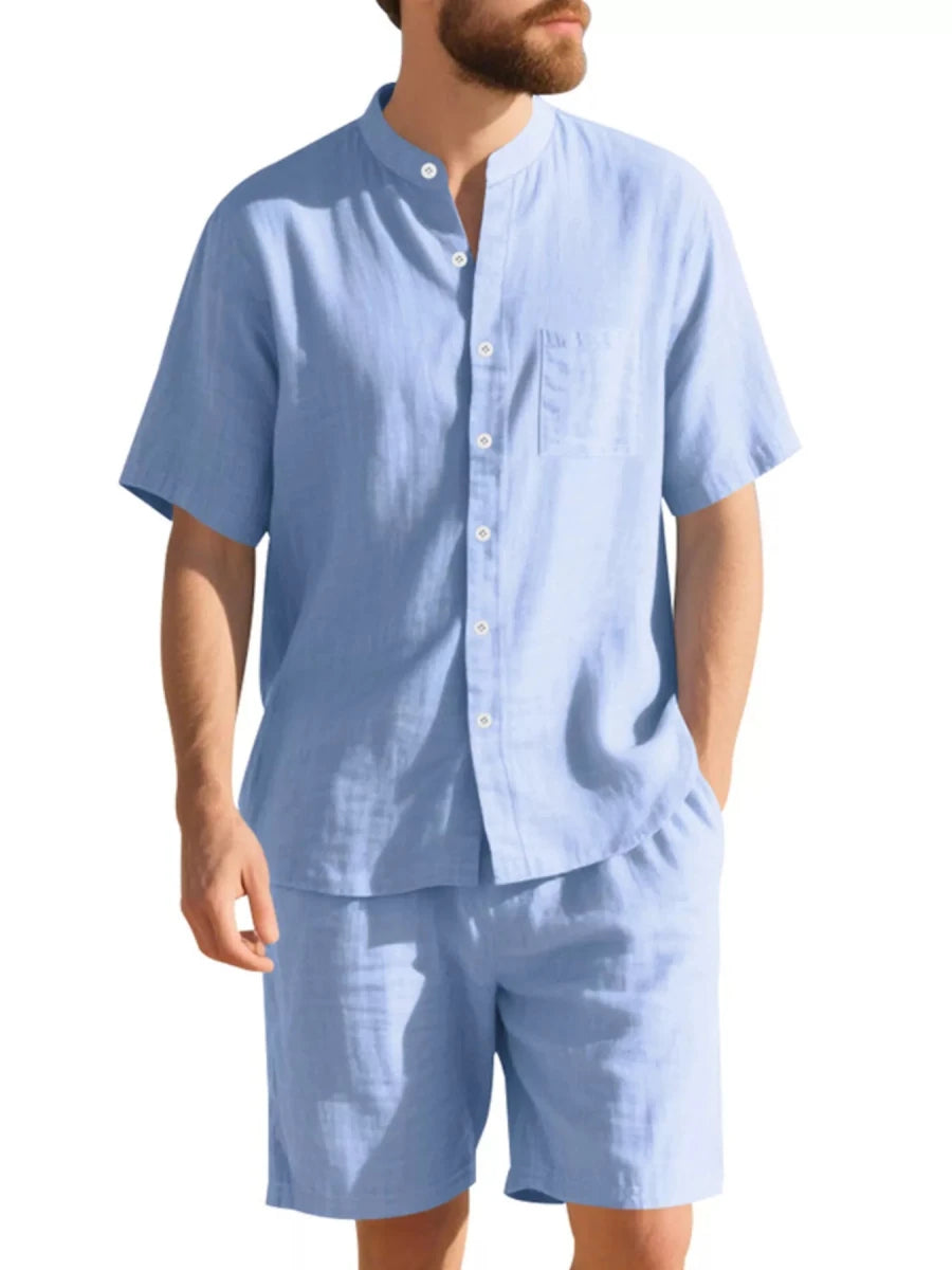 Men's Full Size Casual Short Sleeve Shirt and Shorts Set Plus Size - cas7m