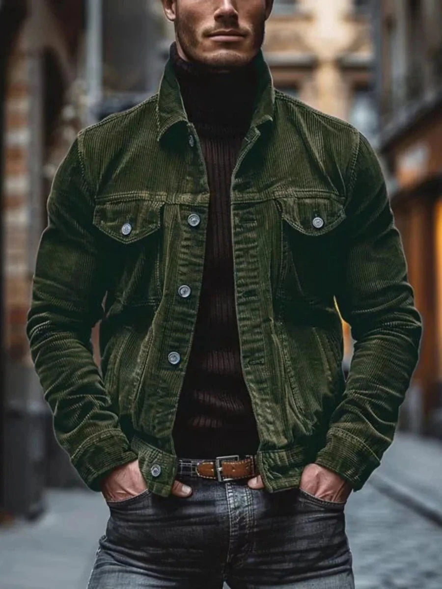 Men's Full Size Corduroy Button-Down Jacket Plus Size - cas7m