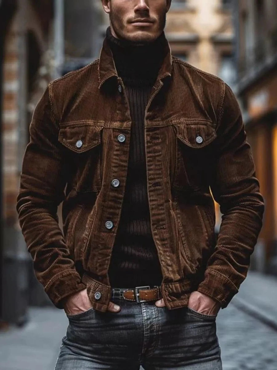 Men's Full Size Corduroy Button-Down Jacket Plus Size - cas7m