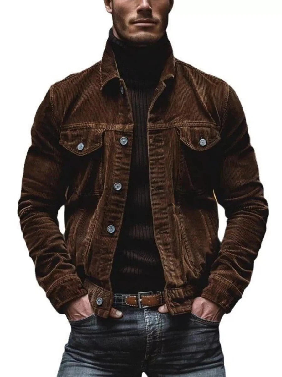Men's Full Size Corduroy Button-Down Jacket Plus Size - cas7m