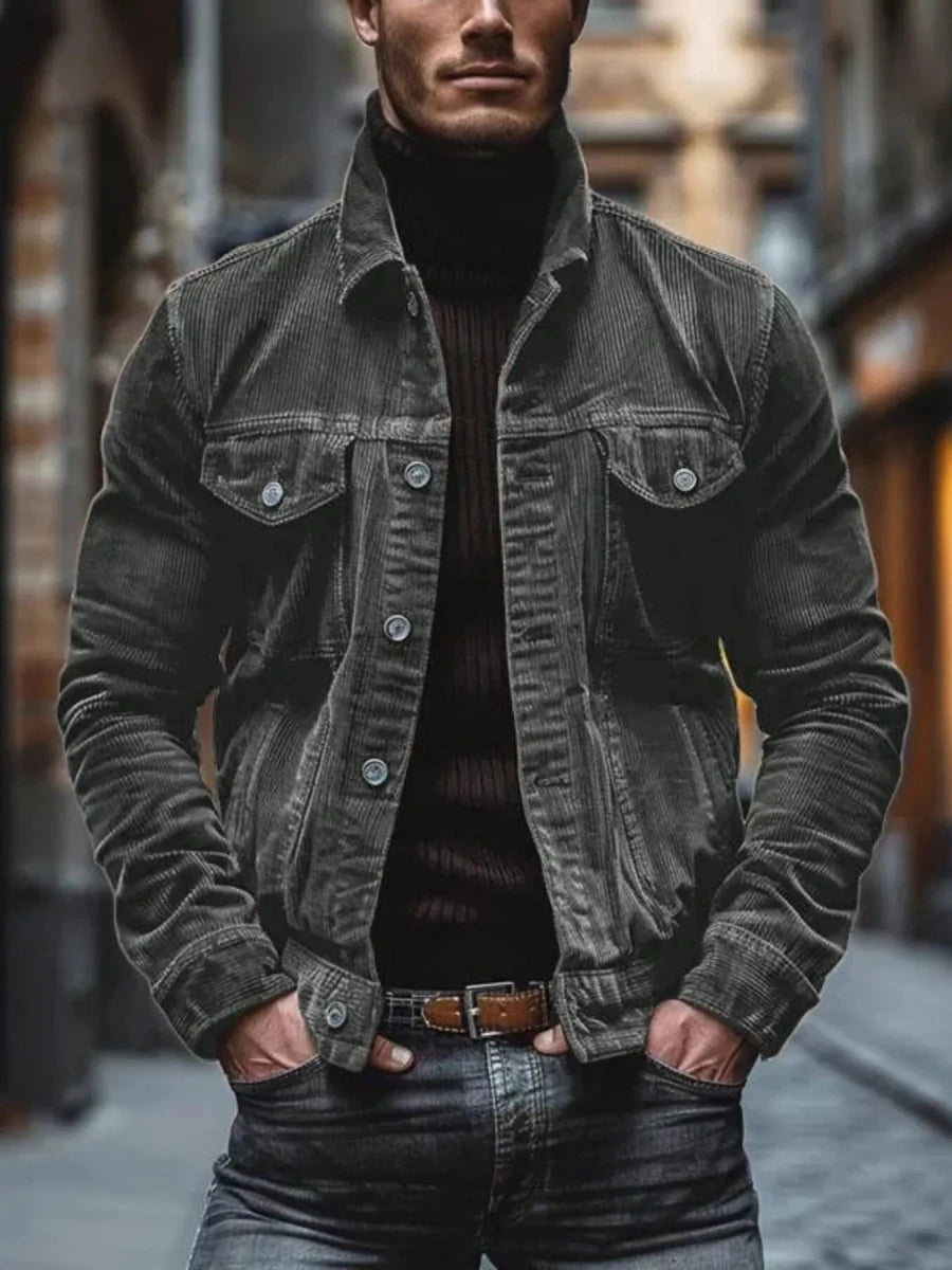 Men's Full Size Corduroy Button-Down Jacket Plus Size - cas7m