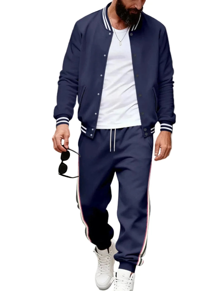 Men's Full Size Striped Snap Down Top and Pants Set Plus Size - cas7m