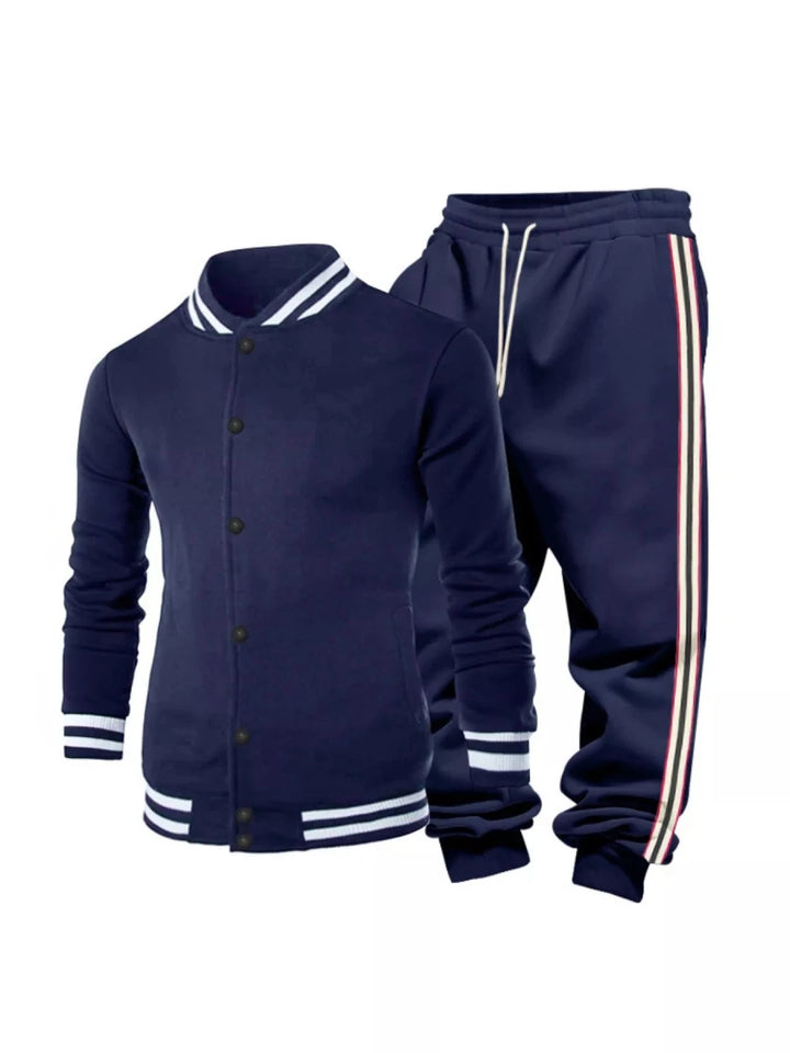 Men's Full Size Striped Snap Down Top and Pants Set Plus Size - cas7m