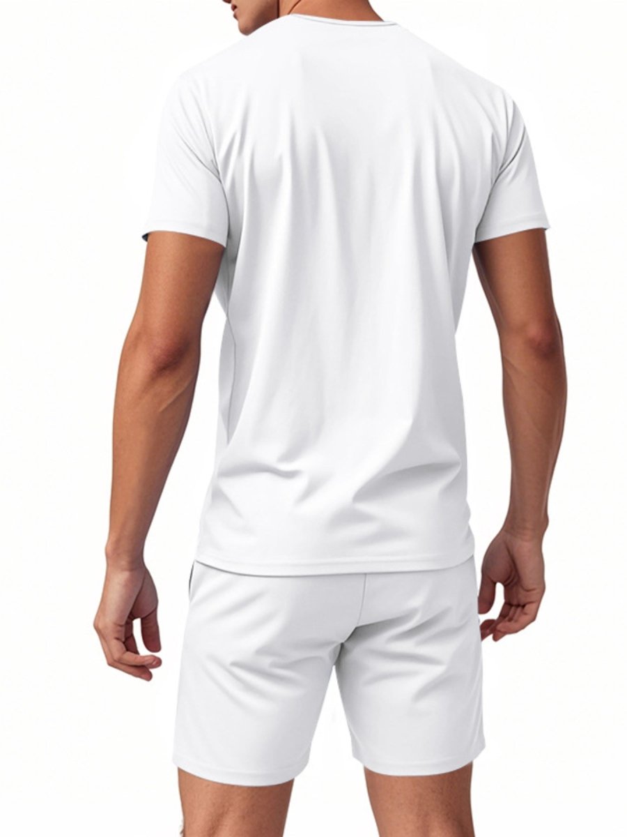 Men's Full Size V-Neck Short Sleeve T-Shirt and Shorts Set Plus Size - cas7m