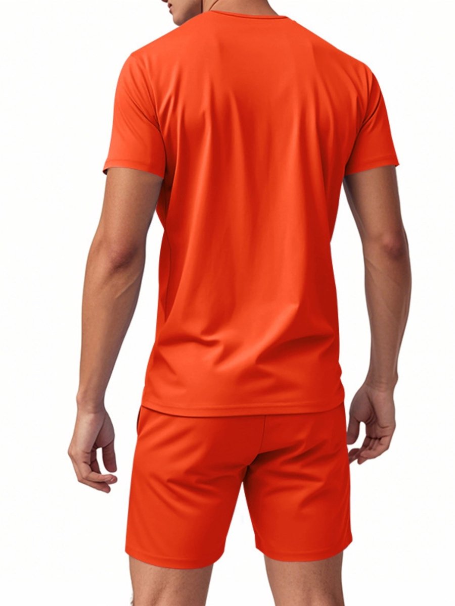 Men's Full Size V-Neck Short Sleeve T-Shirt and Shorts Set Plus Size - cas7m