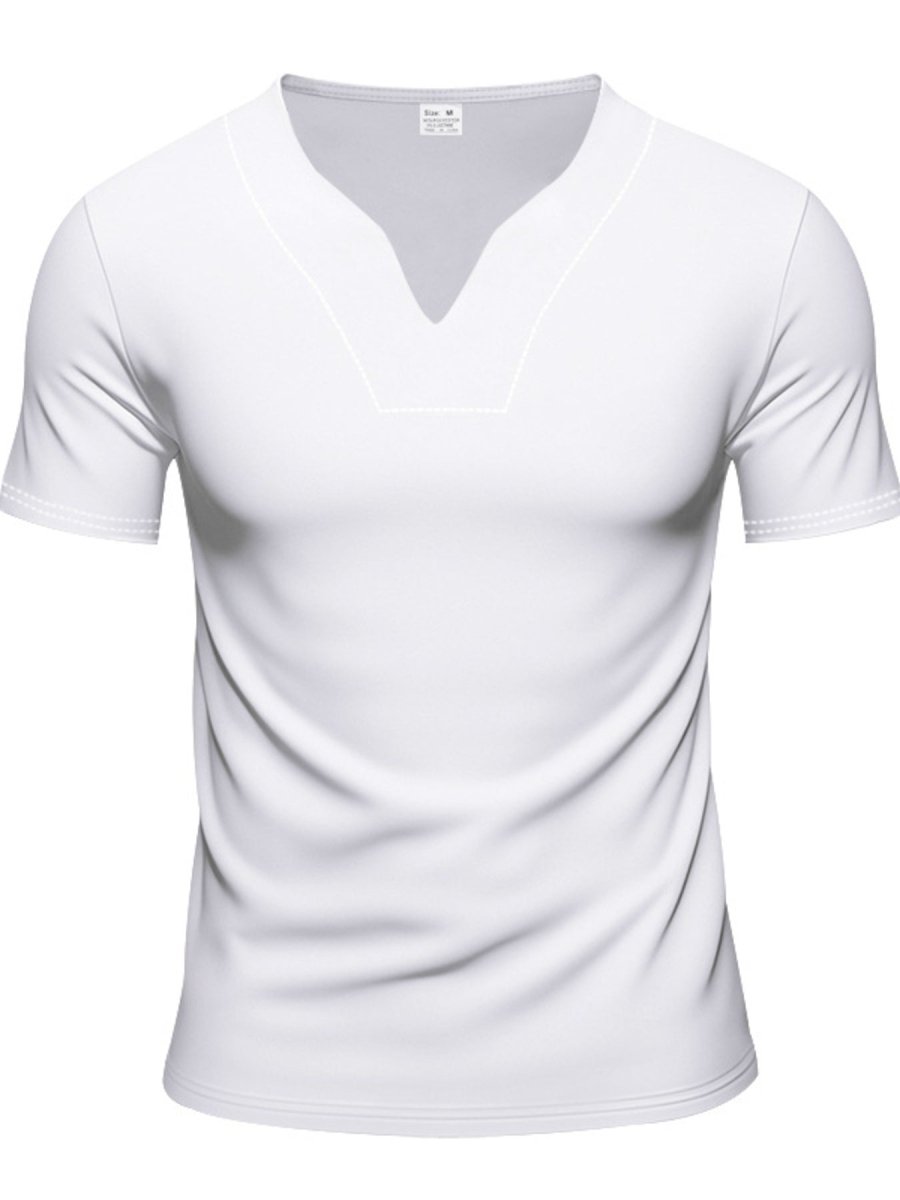 Men's Full Size V-Neck Short Sleeve T-Shirt and Shorts Set Plus Size - cas7m