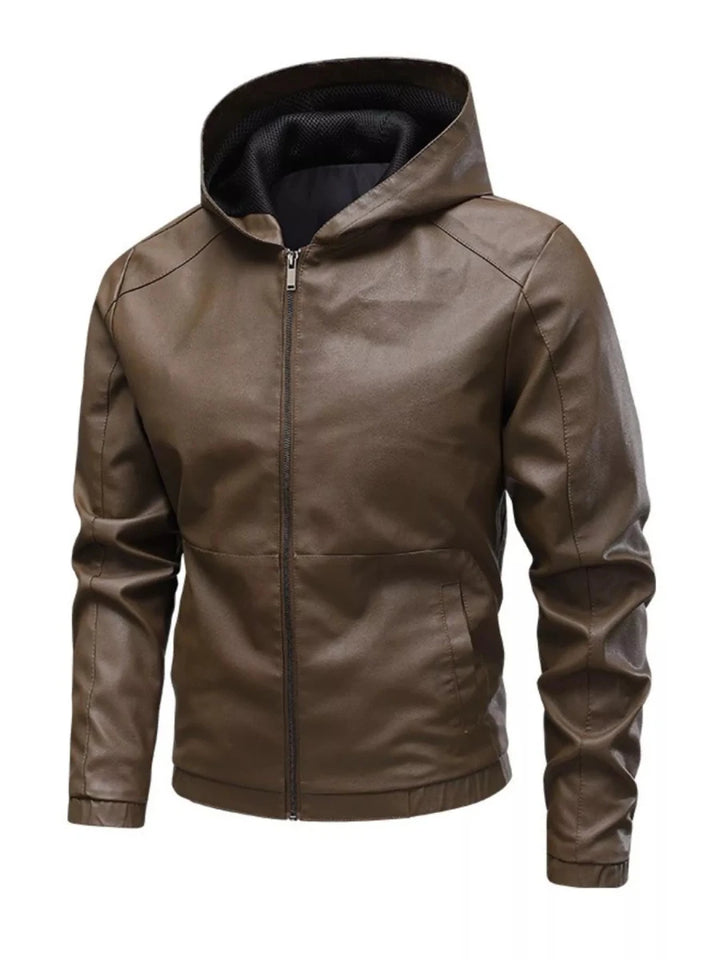 Men's Hooded Faux Leather Moto Jacket - cas7m