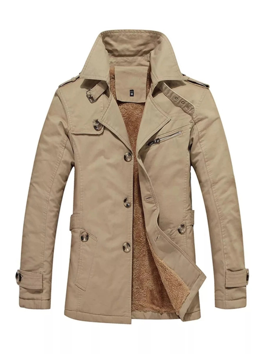Men's Plus Size Button Up Long Sleeve Coat - cas7m