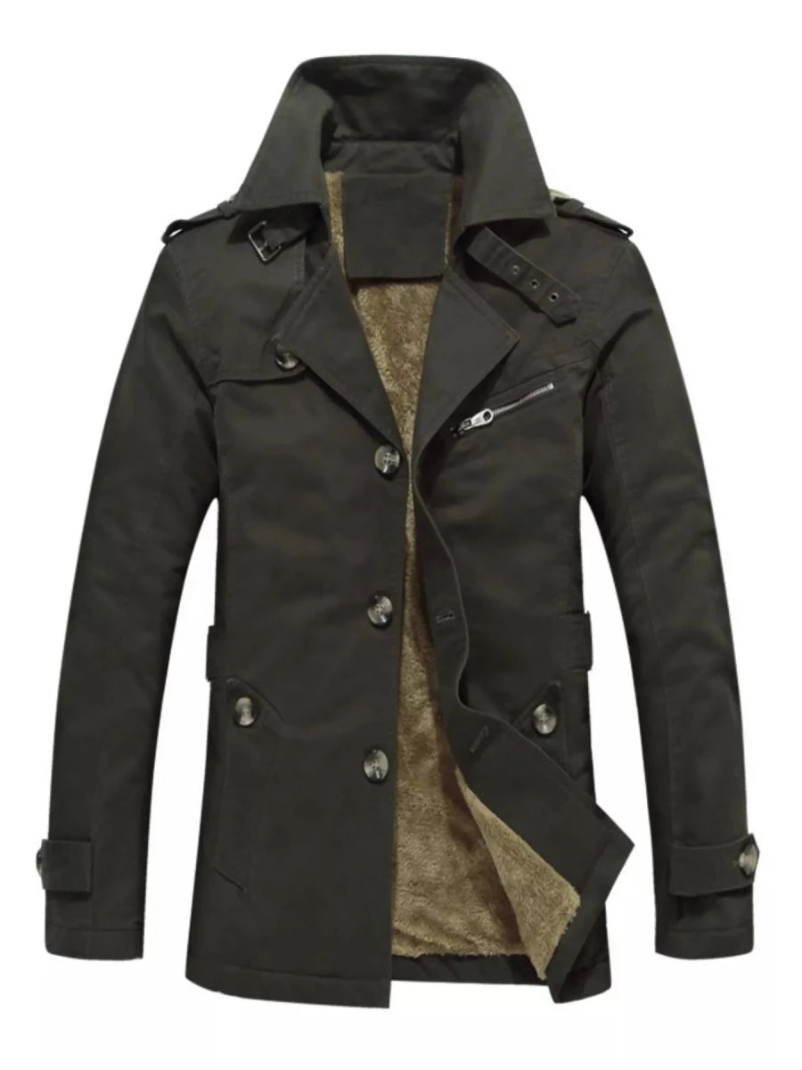 Men's Plus Size Button Up Long Sleeve Coat - cas7m
