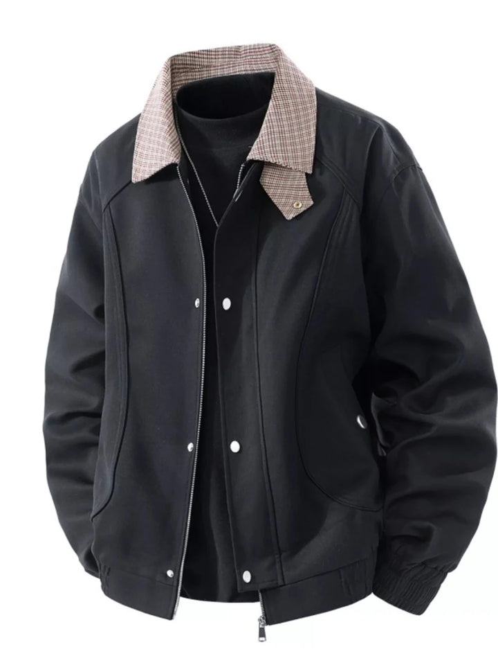 Men's Plus Size Casual Plaid Collar Zip Up Jacket - cas7m
