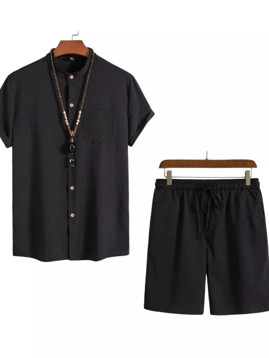 Men's Plus Size Casual Short Sleeve Shirt and Shorts Set - cas7m
