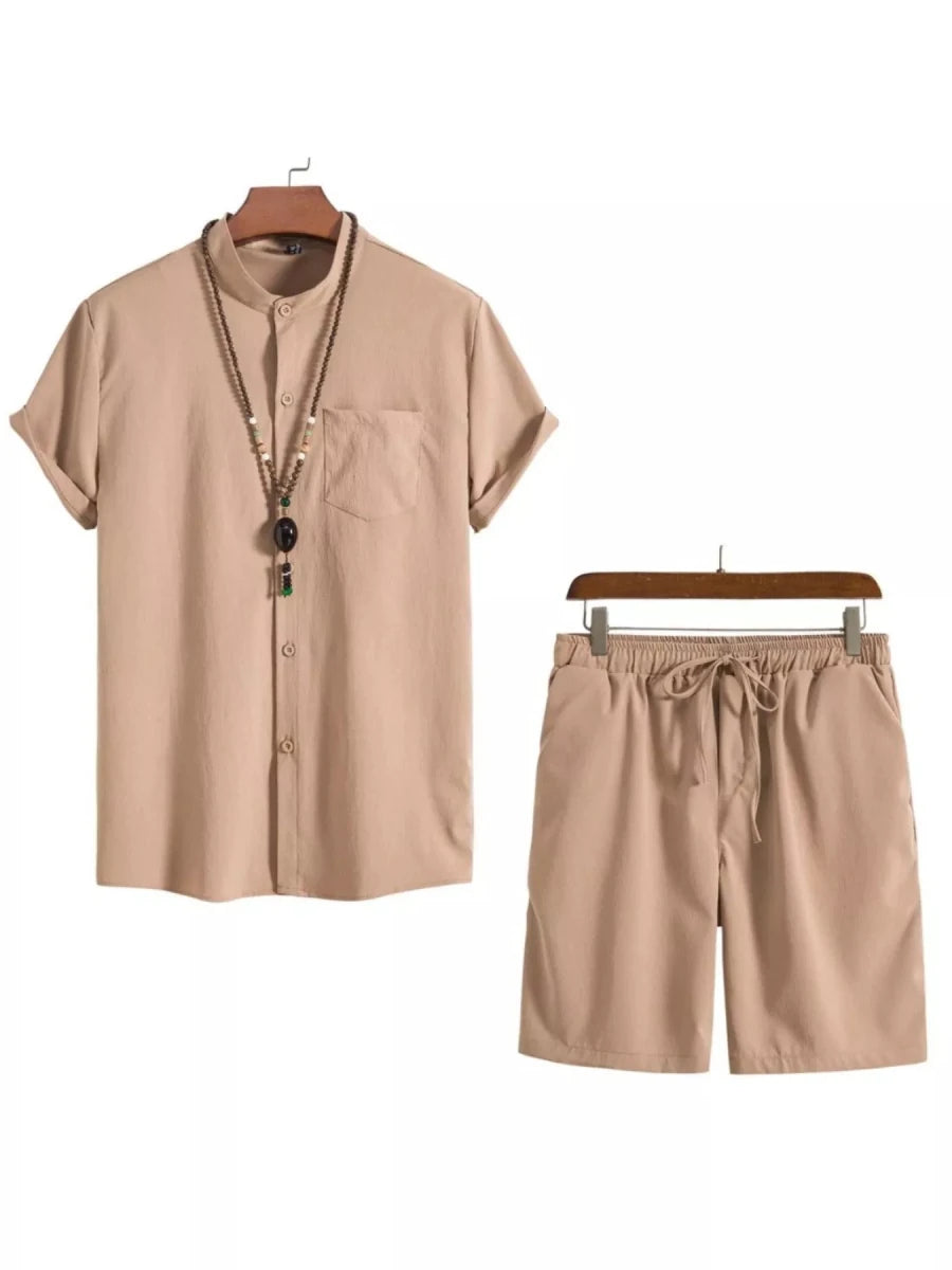 Men's Plus Size Casual Short Sleeve Shirt and Shorts Set - cas7m