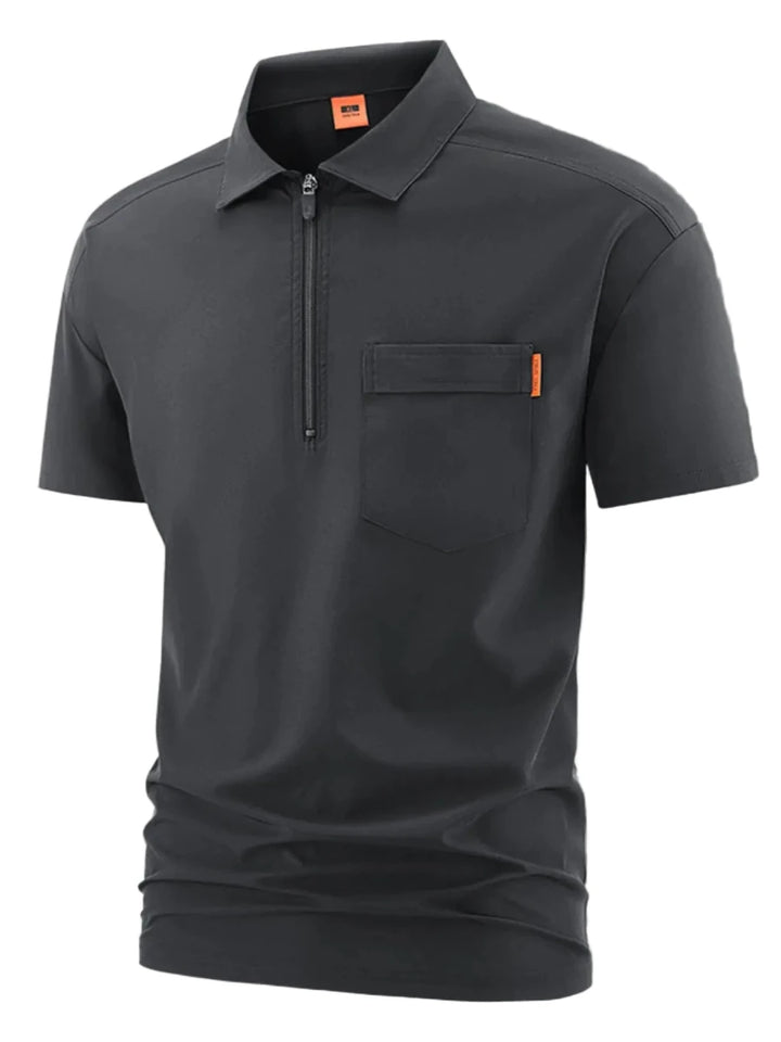 Men's Plus Size Casual Zipper Polo with Pocket - cas7m