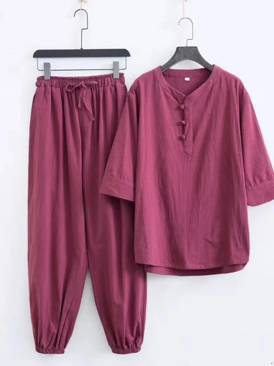 Men's Plus Size Chinese Style Top and Pants Set - cas7m