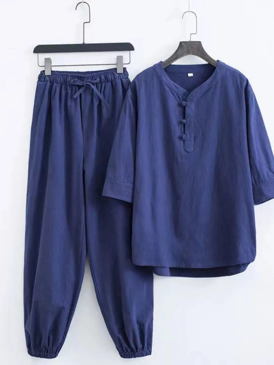 Men's Plus Size Chinese Style Top and Pants Set - cas7m