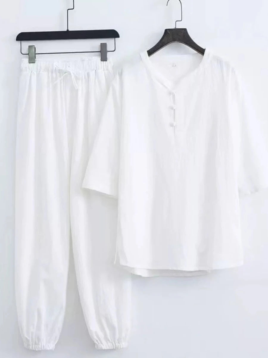 Men's Plus Size Chinese Style Top and Pants Set - cas7m