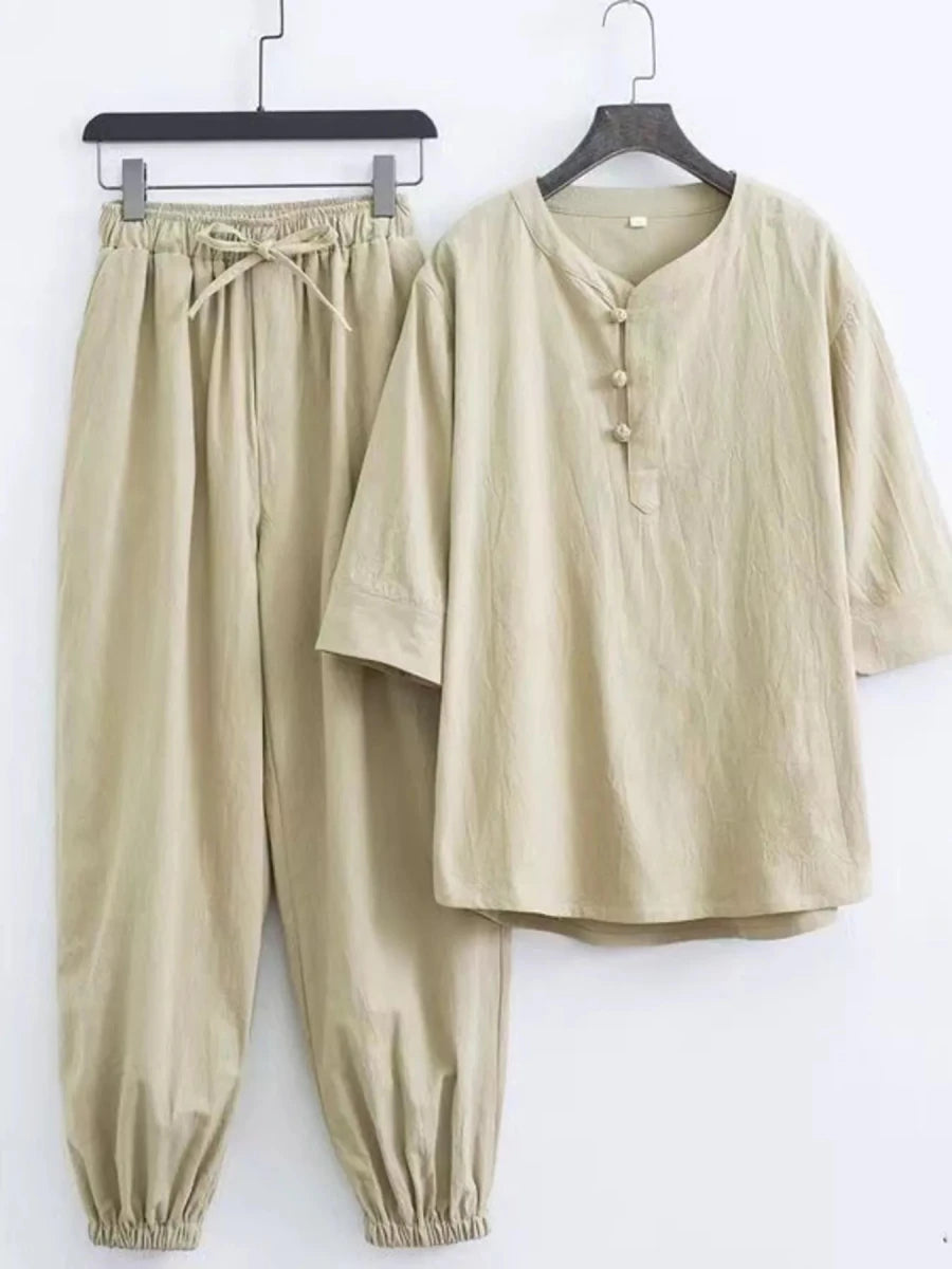 Men's Plus Size Chinese Style Top and Pants Set - cas7m