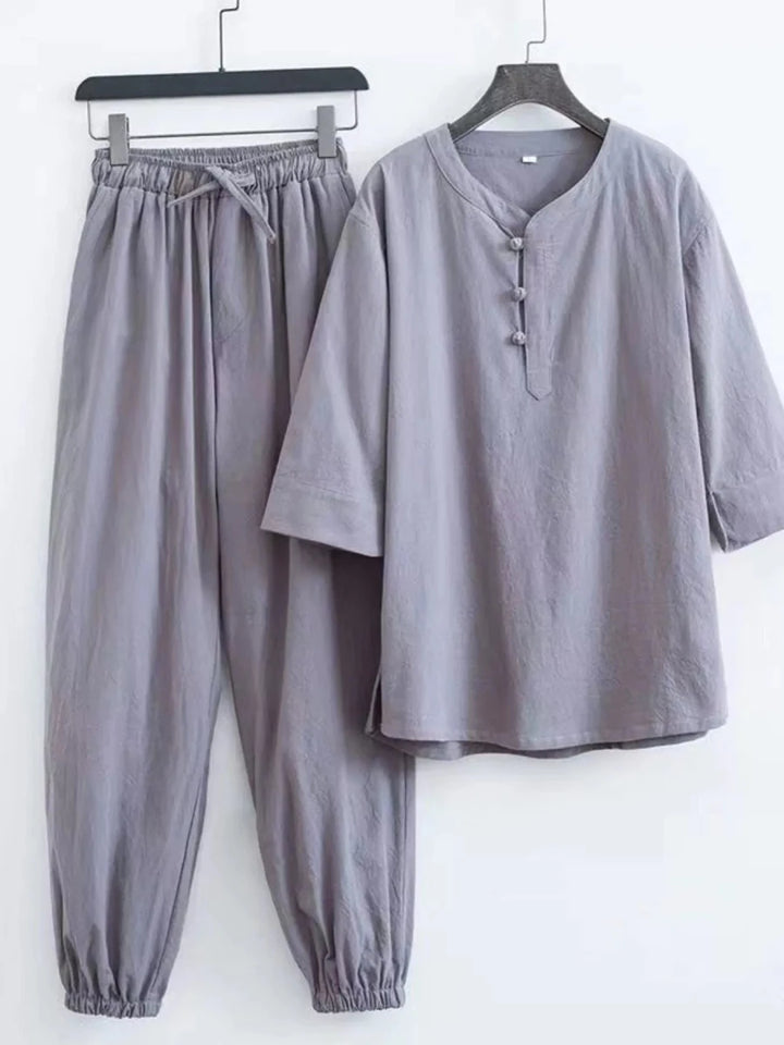 Men's Plus Size Chinese Style Top and Pants Set - cas7m