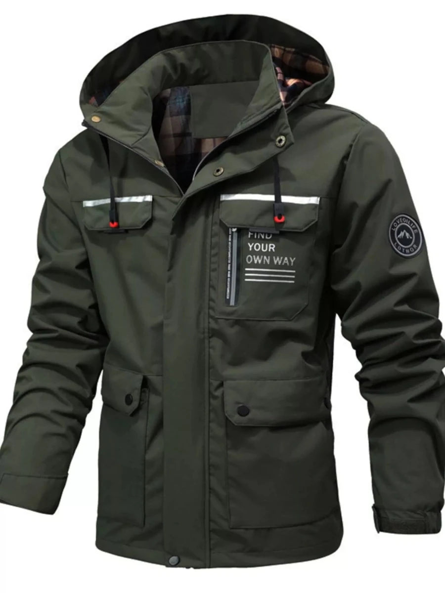 Men's Plus Size Hooded Outdoor Windproof Coat - cas7m
