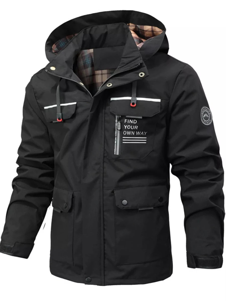 Men's Plus Size Hooded Outdoor Windproof Coat - cas7m