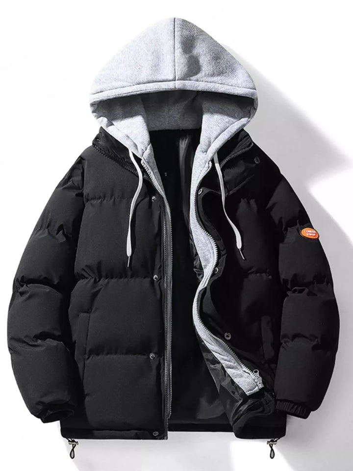 Men's Plus Size Hooded Padded Puffer Jacket - cas7m