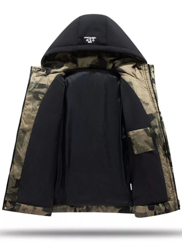 Men's Plus Size Hooded Padded Zip Up Coat - cas7m