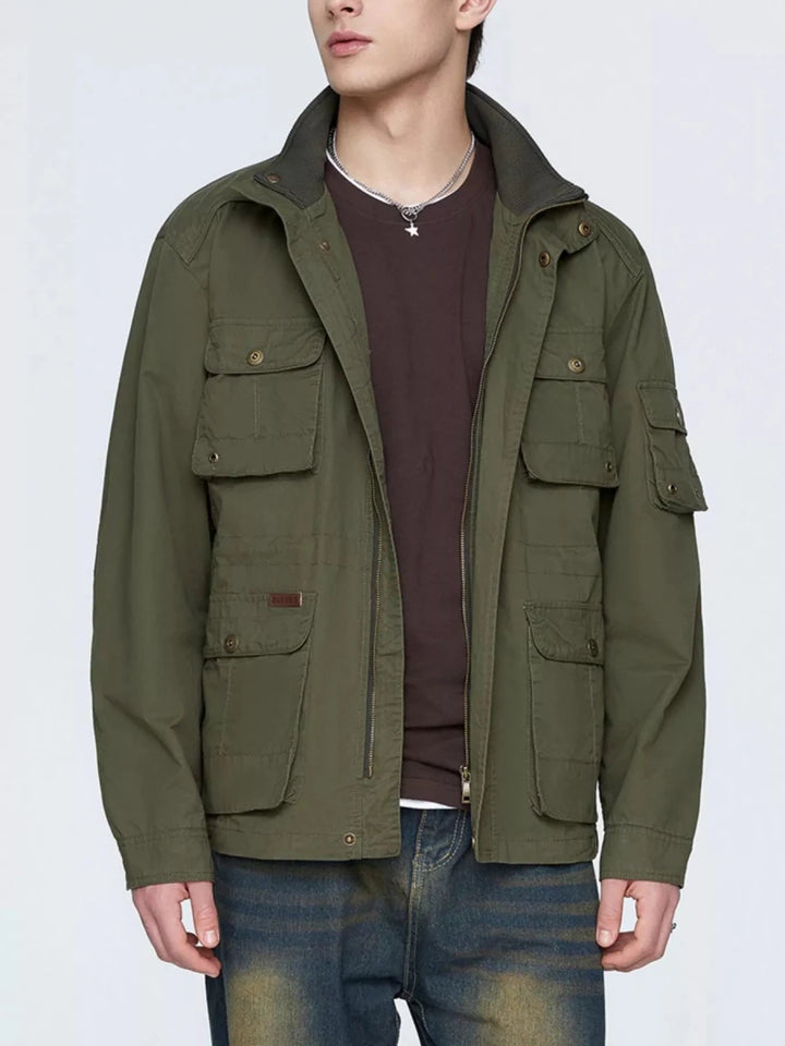 Men's Plus Size Multi-Pocket Zip Up Jacket - cas7m