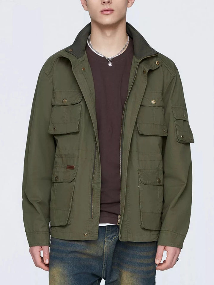 Men's Plus Size Multi-Pocket Zip Up Jacket - cas7m