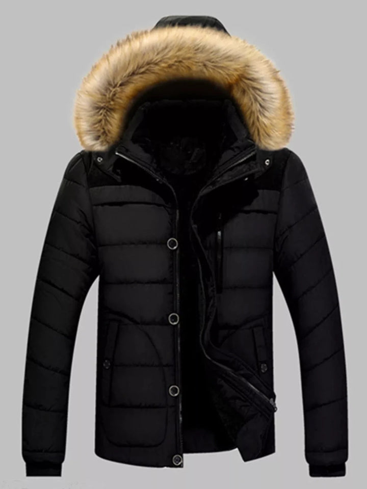 Men's Plus Size Padded Fur Hood Puffer Jacket - cas7m